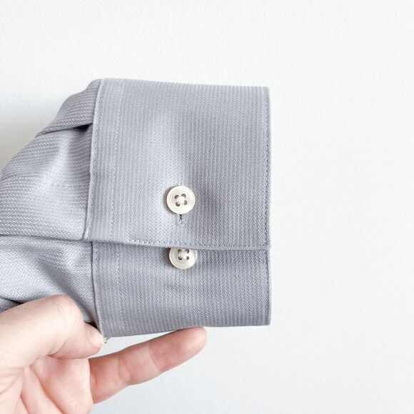 Calvin Klein Mens Dress Shirt Button Down Slim Fit Long Sleeve Gray Size 17.5 - Picture 3 of 8